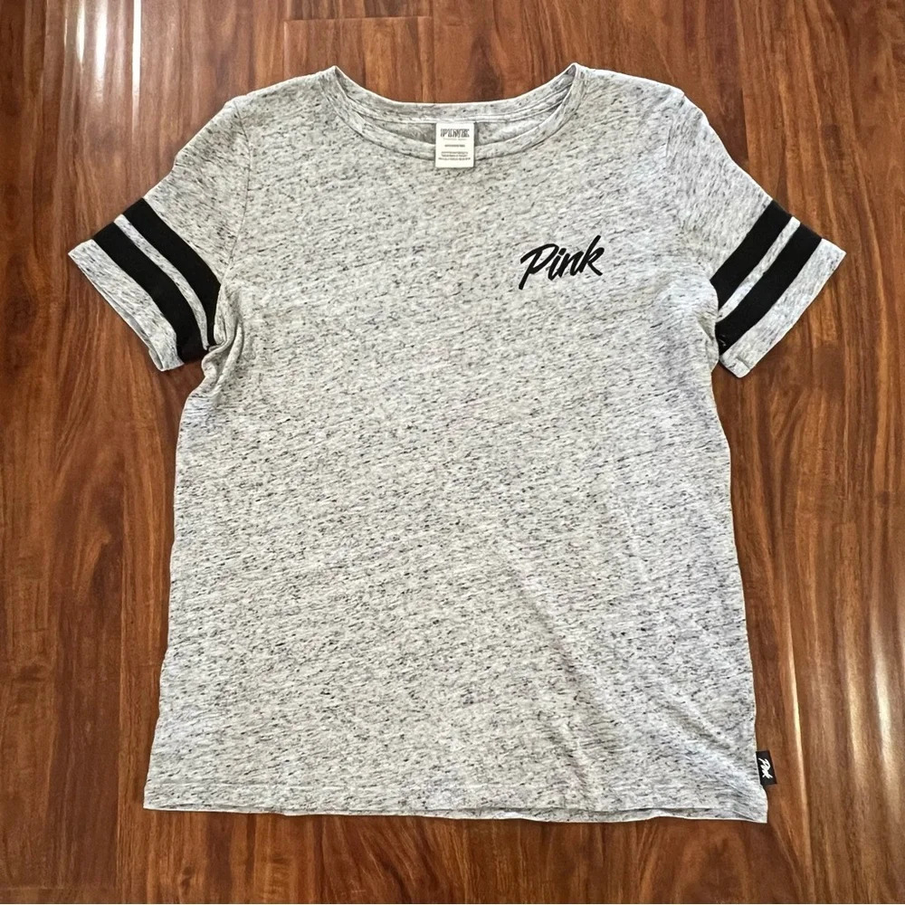 Victoria Secret PINK Grey and Black Short Sleeve T-shirt size small
